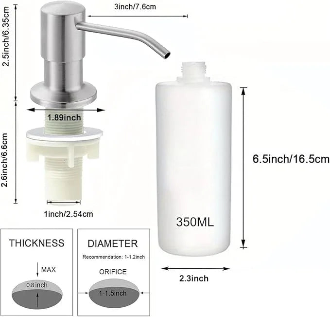 Soap Dispenser for Kitchen Sink,Stainless Steel Built in Soap Dispenser Countertop Pump Head,Dish Soap Hand Lotion Dispenser with Refillable 13.5OZ Bottle - ModernBath