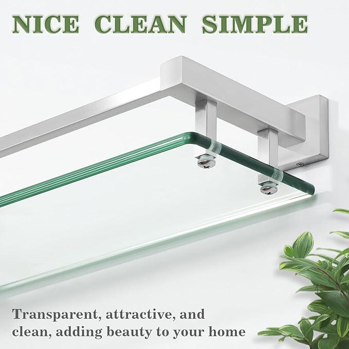 Alise Bathroom Shelves,Brushed Nickel Glass Shelf for Bathroom, Modern Floating Shelves,20 inch - ModernBath