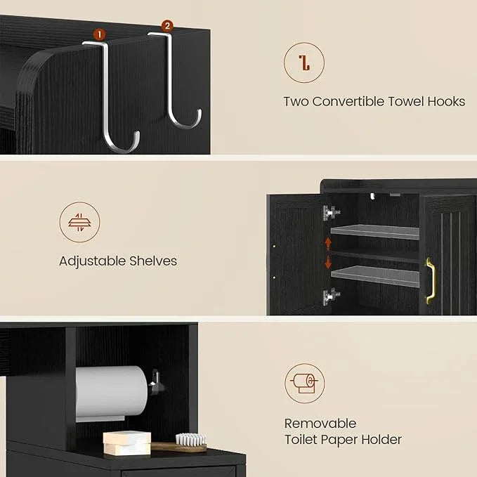 Over The Toilet Storage Cabinet with Pulley, Bathroom Cabinet, Space Saver W/Adjustable Shelf Rack for Bathroom, Restroom, Laundry (Black-Type A) - ModernBath