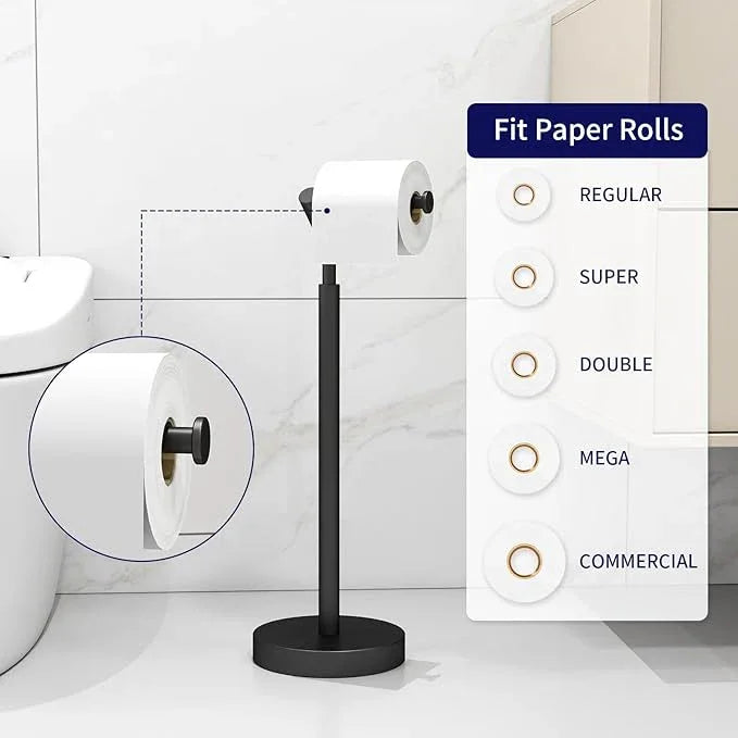 Toilet Paper Holder Free Standing, Matte Black Toilet Paper Stand 21.7" H, Stainless Steel Tissue Roll Holder for Bathroom, Heavy Weighted Base - ModernBath