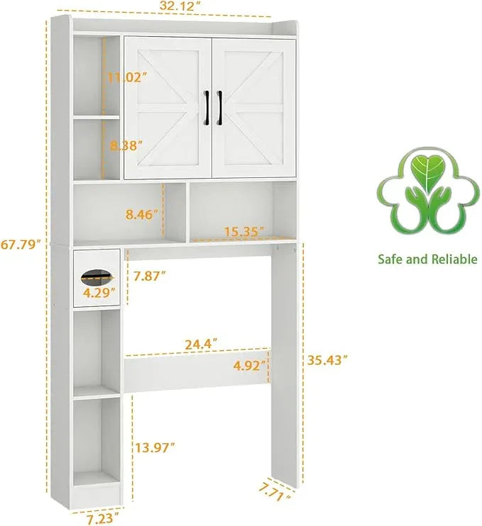 Vabches Over The Toilet Storage Cabinet, Farmhouse Storage Cabinet Over Toilet with 2 Barn Door & Toilet Paper Holder Stand，Home Space-Saving Toilet Rack, for Bathroom, Restroom, Laundry - ModernBath