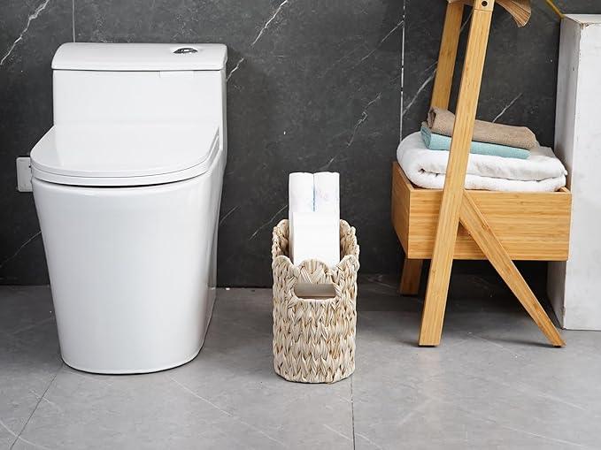 Toilet Paper Storage Basket,Boho Decorative Scalloped Baskets,Coastal Bathroom Decor,Hand-Woven Plastic Wicker Bathroom Accessories Organizer - ModernBath