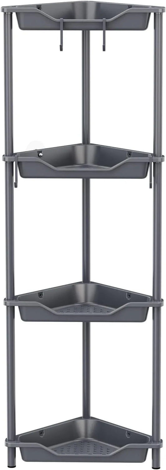 Orimade Rustproof 4 Tier Floor Standing Corner Shower Caddy Organizer, Plastic Metal Splicing Floor Corner Shelf Rack Storage Stands for Bathroom,10.8 x 10.8 x 44.6 inches, Grey - ModernBath