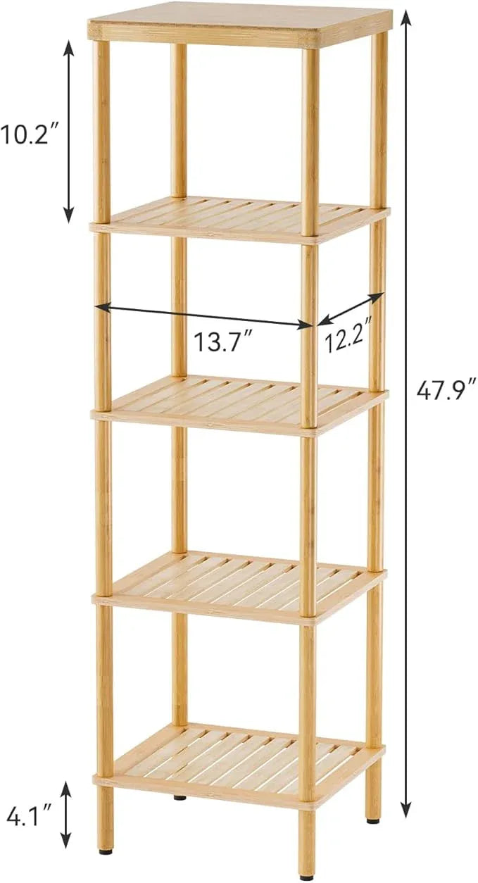 AmazerBath 5-Tier Bamboo Bathroom Shelf, Bathroom Standing Shelves, Multifunctional Shelving Unit for Living Room Bedroom Kitchen, Natural Color - ModernBath