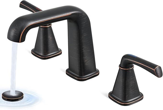 Widespread Bathroom Sink Faucet, Oil-Rubbed Bronze Bathroom Faucet 3 Hole，Brass Vanity Faucet with Pop Up Drain and 2 Supply Lines - ModernBath