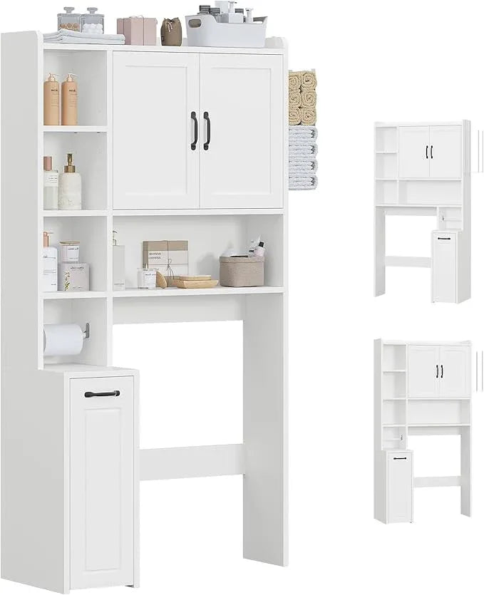 Over The Toilet Storage Cabinet with Pulley, Bathroom Cabinet, Space Saver W/Adjustable Shelf Rack for Bathroom, Restroom, Laundry (White-Type B) - ModernBath
