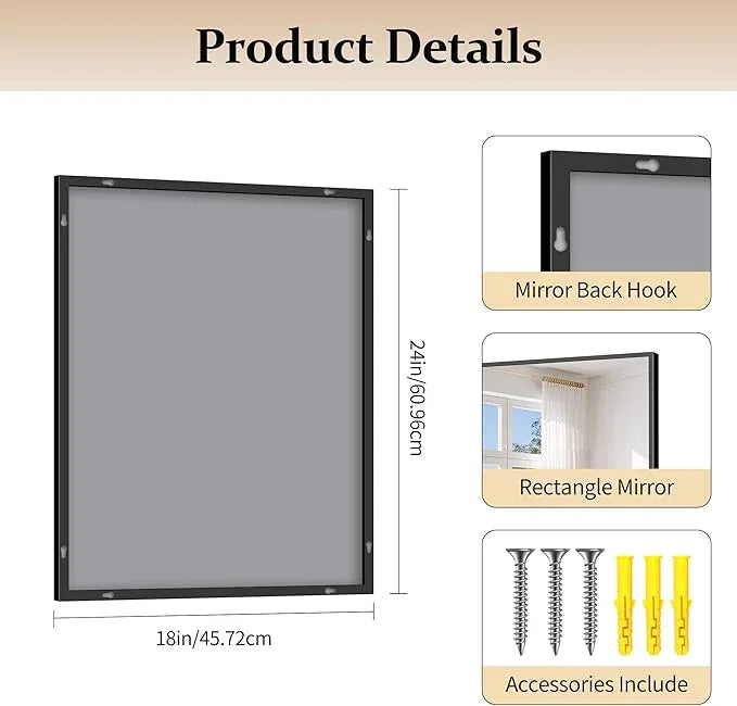 COFENY Black Bathroom Mirror for Wall, 18x24 Inch Rectangle Mirror with Metal Frame, Modern Vanity Mirrors for Bathroom Living Room, Entryway Hangs Horizontal or Vertical - ModernBath