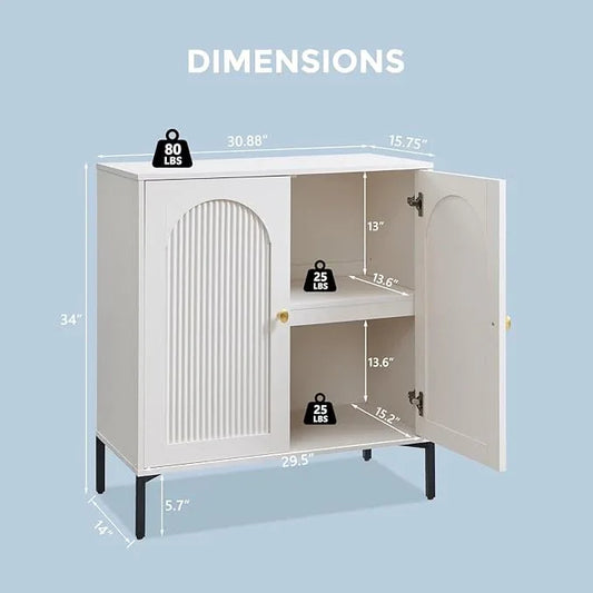Bathroom Cabinet with Storage, 92.63" W Fluted Arched Free Standing Floor Cabinet w/Adjustable Shelves, Modern Sideboard Cabinet for Bathroom, Kitchen, Living Room, Entryway, White - ModernBath