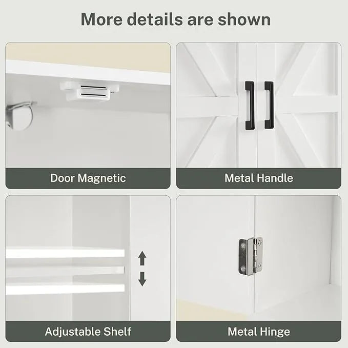 TEENFON Over The Toilet Storage Cabinet with 4 Open Shelves and Adjustable Shelf, Extra Tall Bathroom Organizer Unit with 2 Barn Doors, Home Space Saver for Bathroom, Laundry Room, White - ModernBath