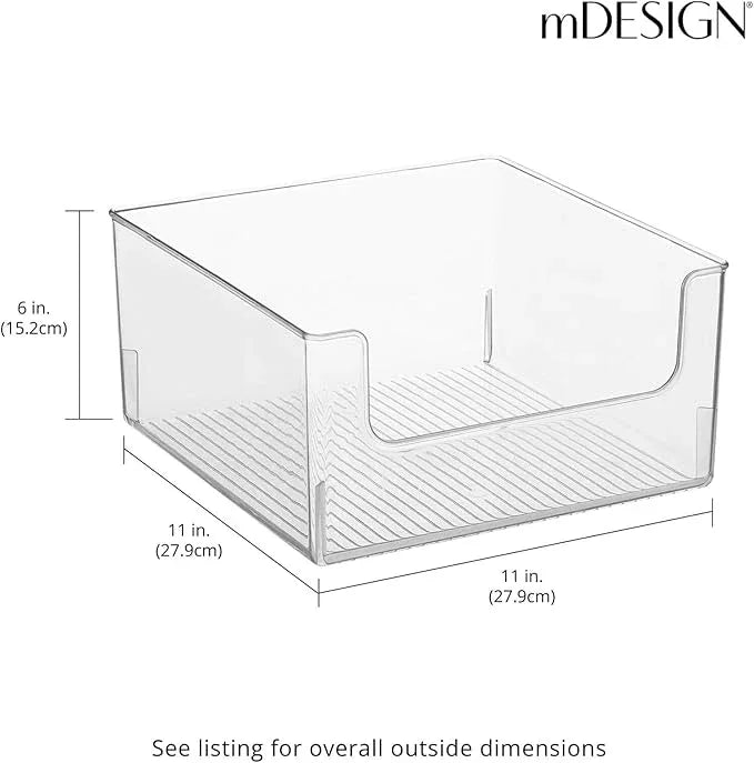 mDesign Plastic Modern Wide Open Front Dip Storage Organizer Bin Basket for Household Organization - Shelves, Cubby, Cabinet, and Closet Organizing Decor - Ligne Collection - 4 Pack - Clear - ModernBath