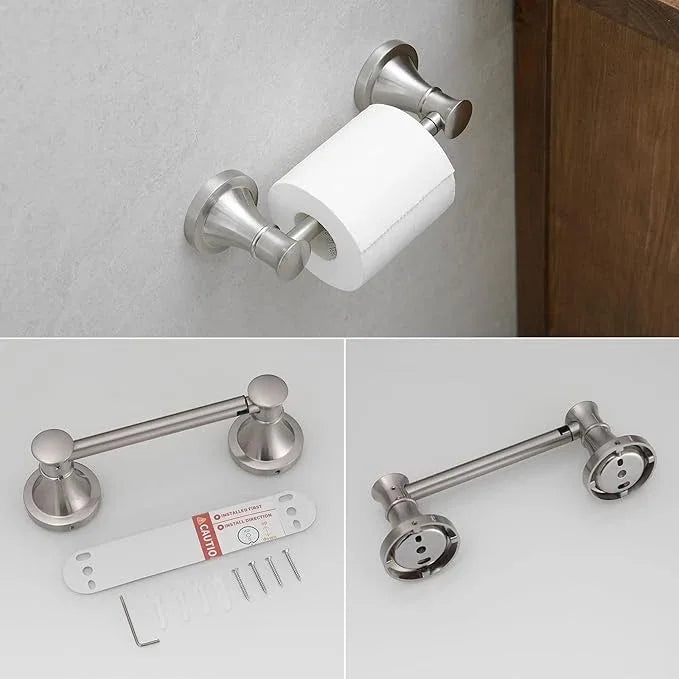 RUMOSE Toilet Paper Holder and Hand Towel Ring Brushed Nickel Wall Mount Bathroom Hardware Accessories 2 PCS Set Flexible Pivoting Toilet Tissue Roll Holder and Towel Hanger, Stainless Steel - ModernBath