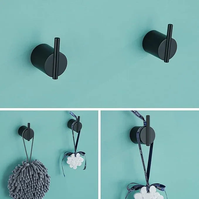 RANDOM Matte Black Towel Hooks 2 Pack 304 Stainless Steel Towel Rack Robe Hook for Bathroom Kitchen Hardware Accessories Wall Mounted Contemporary Style 96068-8MB. - ModernBath