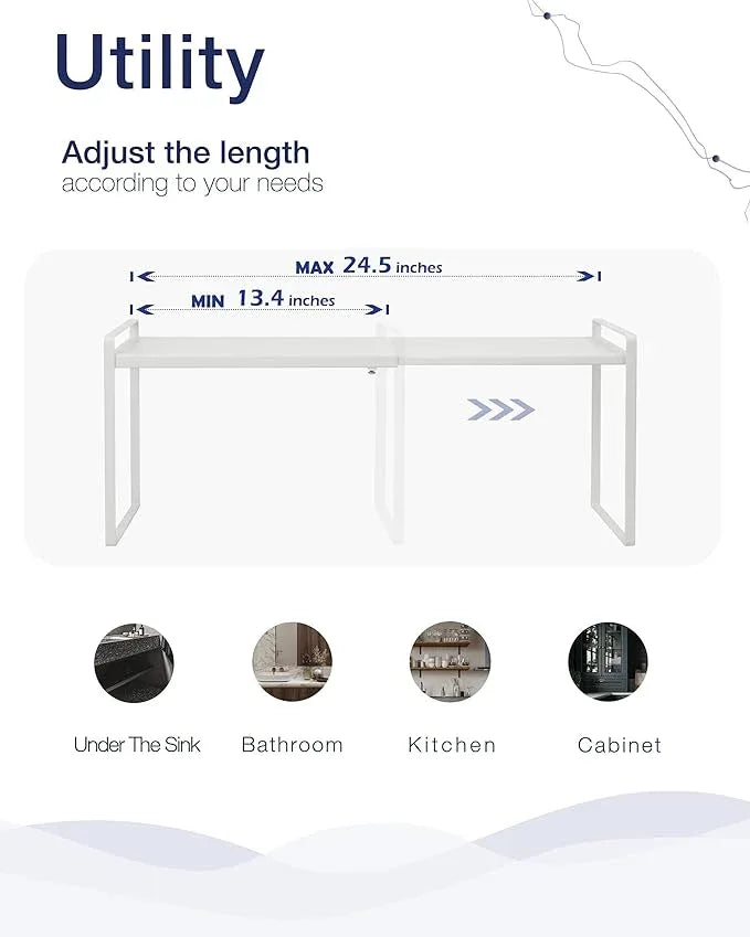 Nxconsu Expandable Cabinet Shelf Organizer Riser for Kitchen Pantry Cupboard Under Sink Countertop Home Storage Organization Rack Space Saver Freestanding Heavy Duty Nonslip Stackable White - ModernBath