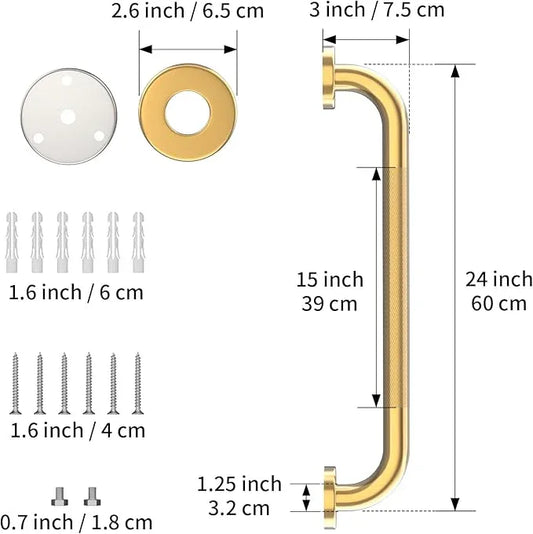 24 Inch Anti Slip Shower Grab Gold, Munzong Bathroom Grab Bar, Knurled Bathroom Balance Bar,Safety Hand Rail Support Handicap Elderly Injury Senior Assist Bath Handle - ModernBath
