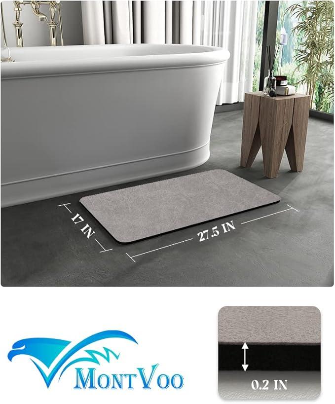 MontVoo -Bath Mat Rug-Rubber Backing Non Slip Quick Dry Absorbent Thin Bathroom Rugs Fit Under Door-Faux Suede Surface Bathroom Floor Mats-Shower Rug for in Front of Bathtub Shower Gray 17"x27.5" - ModernBath