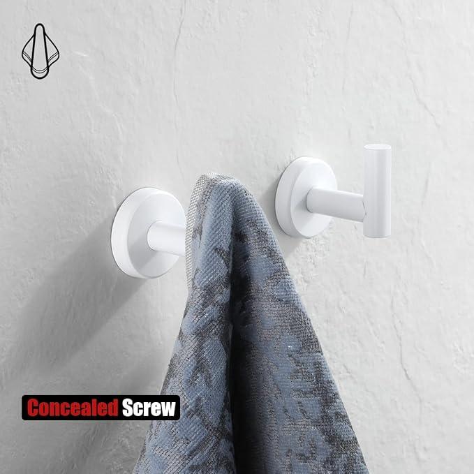 JQK Bathroom Towel Hook White, Coat Robe Clothes Hook for Bathroom Kitchen Garage Wall Mounted (2 Pack), 304 Stainless Steel 0.8mm Thicken, TH100-WH-P2 - ModernBath