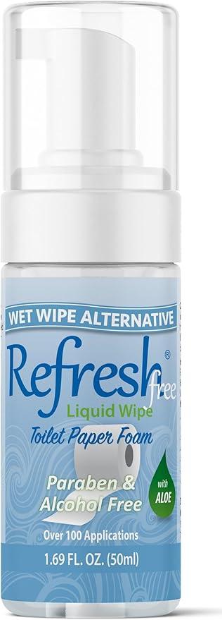 Refresh Liquid Wipe Free - Toilet Paper Foam for Sensitive Skin - Flushable Wet Wipe Alternative - Cleanses & Soothes with Witch Hazel & Aloe - Alcohol & Paraben Free, 1.69 oz (1 Pack) - ModernBath