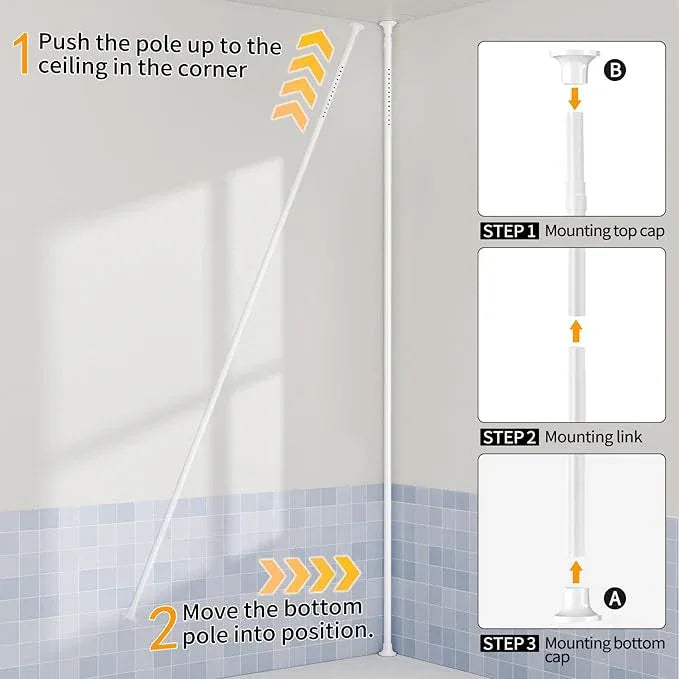 akinbas Shower Caddy Tension Pole with 4 L-Lazy Susan Organizer 360 Rotating 35-128 Inch No Drilling Floor Standing Shelves Adjustable Shower Rack for Bathroom Corner (White) - ModernBath
