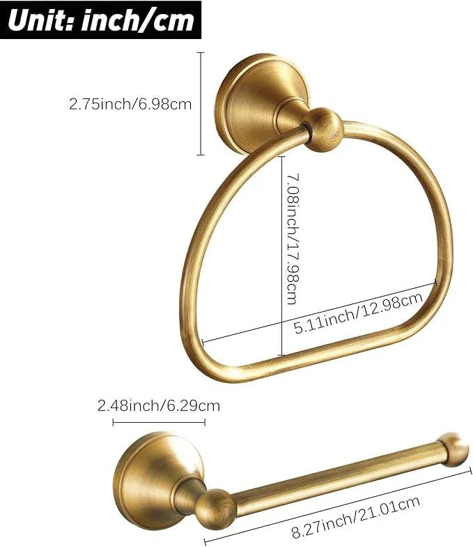 Brass Toilet Paper Holder Towel Ring, Antique Brass Towel Holder Toilet Paper Roll Holder, Rustic Towel Rack Bathroom Accessories Set Hardware 2 Pieces Farmhouse Wall Mounted - ModernBath