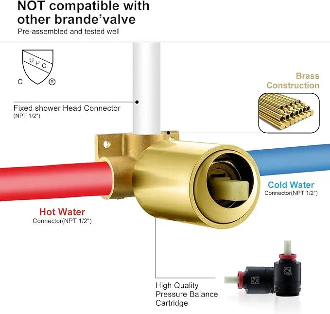 KENES Brushed Gold Shower Faucet, Modern Square 6-Inch Shower Head and Handle Set, Bathroom Rainfall Shower System Wall Mount, KE-6025B-4 (Including Shower Valve) - ModernBath