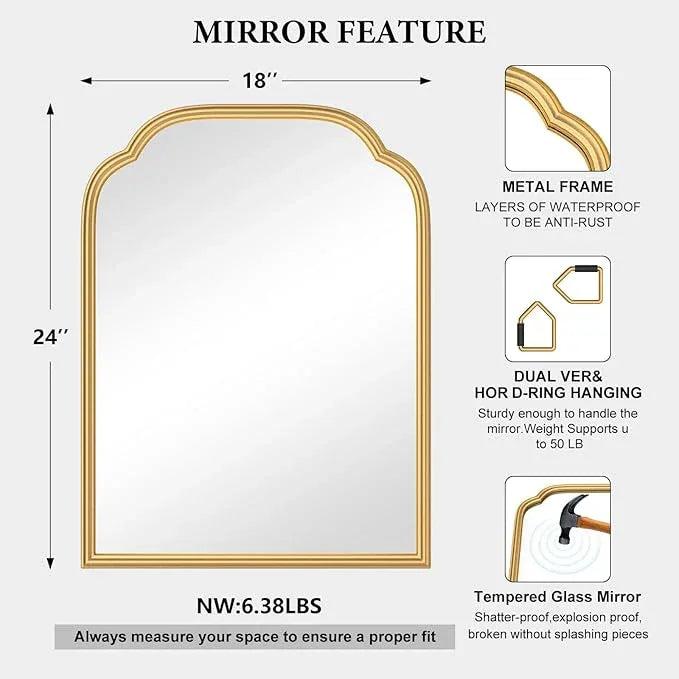 Ferytange 18X24 Inch Gold Mirror for Wall with Metal Frame Rectangular Rounded Bathroom Vanity Mirror Anti-Rust, Hangs (Gold 18" x 24") - ModernBath