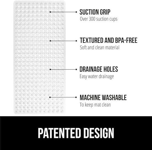 GORILLA GRIP Patented Bath Tub Shower Mat, Machine Washable Bathtub Floor Liner Mats, Suction Cups and Drain Holes to Keep Tubs Clean, Soft on Feet, Bathroom Essentials, 35x16 Inch, Clear - ModernBath