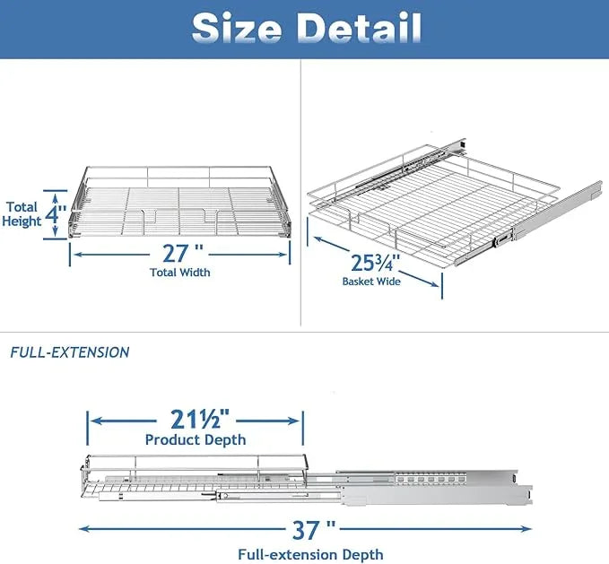 Pull Out Cabinet Organizer 27" W x 21½" D, Heavy Duty Cabinet Pull Out Shelves, Slide Out Drawers Organization for Kitchen Cabinets Bathroom - ModernBath