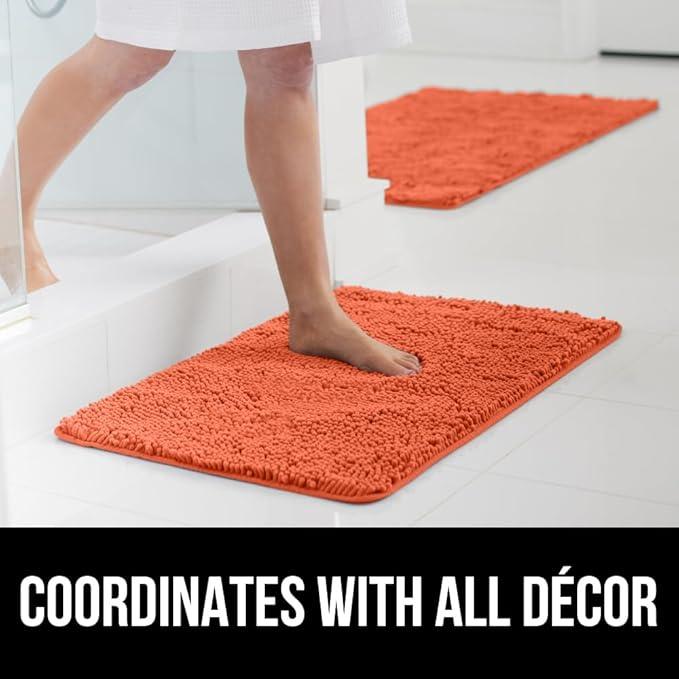GORILLA GRIP Bathroom Rug Sets, Soft Chenille 2 Piece Area Rugs Set, Toilet Base Mat and 30x20 Carpet, Absorbent Microfiber Washable Mats Dry Quickly, Home Décor and Bath Room Accessories, Coral - ModernBath