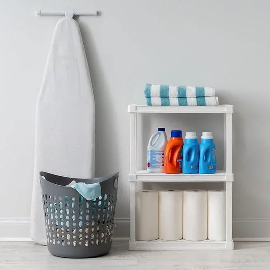IRIS USA 3-Shelf Light Duty Plastic Storage Shelves, 150lb Capacity, 33" H x 24" W x 12" D, Medium Modular Shelving Unit Storage Organizer for Bathroom, Laundry, Garage & Home, Storage Rack - White - ModernBath