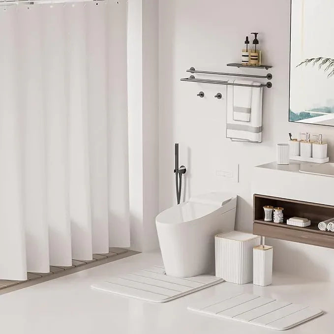 XLHOMO Bathroom Set - 25PC White Bathroom Set with Shower Curtain and Rugs, Bathroom Accessories Set, White Shower Curtain Set with Bathroom Trash Can - ModernBath
