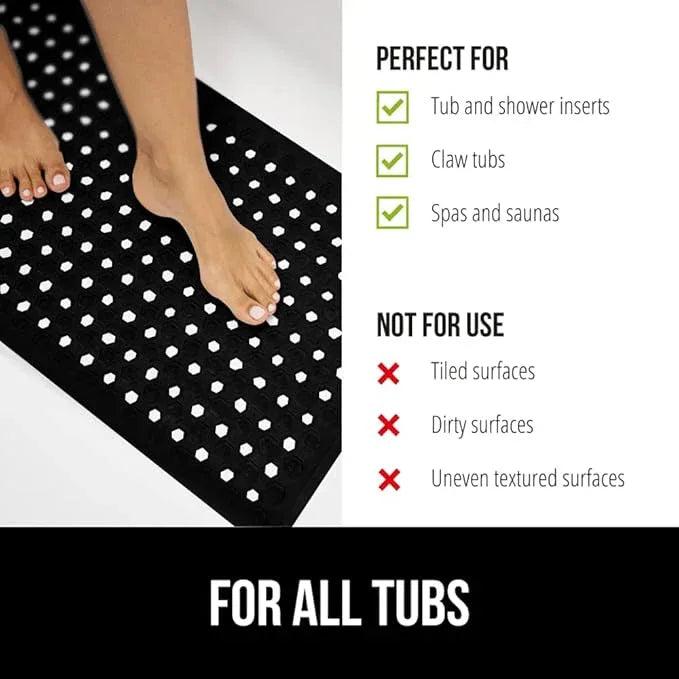 GORILLA GRIP Patented Bath Tub Shower Mat, Machine Washable Bathtub Floor Liner Mats, Suction Cups and Drain Holes to Keep Tubs Clean, Soft on Feet, Bathroom Essentials, 35x16 Inch, Black - ModernBath