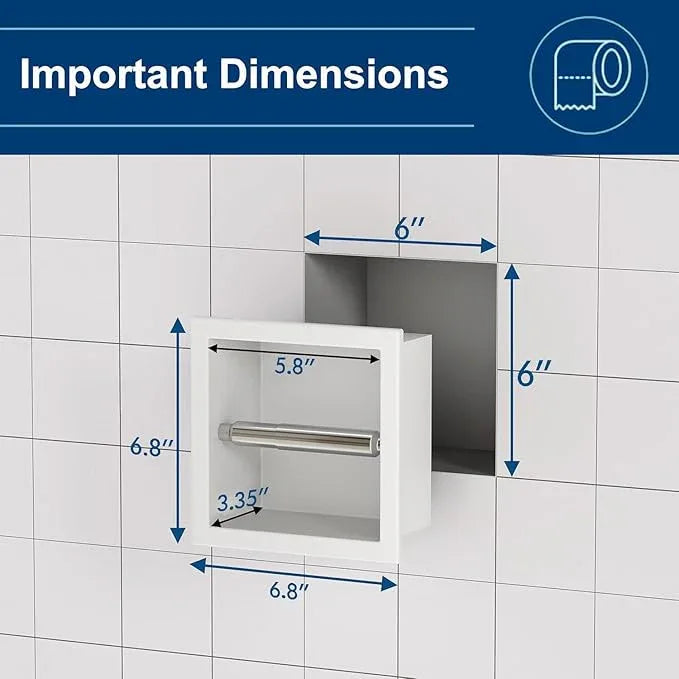 Neodrain Recessed Toilet Paper Holder, White Stainless Steel Built-in Tissue Paper Roll Holder, Roll Paper Holder for Bathroom Wall - ModernBath
