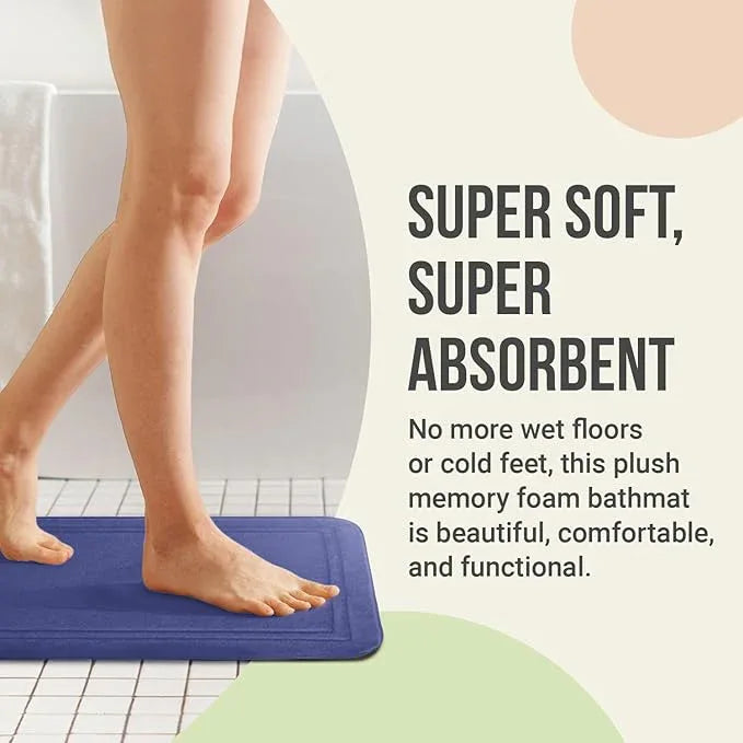 ITSOFT Memory Foam Bath Mat 24x16, Non Slip, Machine Washable, Quick Dry & Absorbent Rugs, Bath Mats for Bathroom Floor, Tub & Shower, Bathroom Rug, Blue - ModernBath