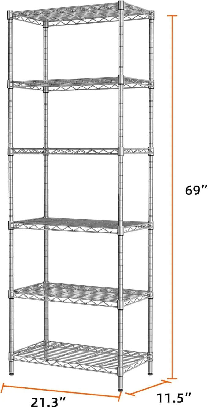 SINGAYE 6 Shelf Wire Shelving Unit Adjustable Metal Shelves Standing Bathroom Organizers and Storage Wire Closet Metal Pantry Kitchen 12" DX22 W 69.5" H Gray - ModernBath