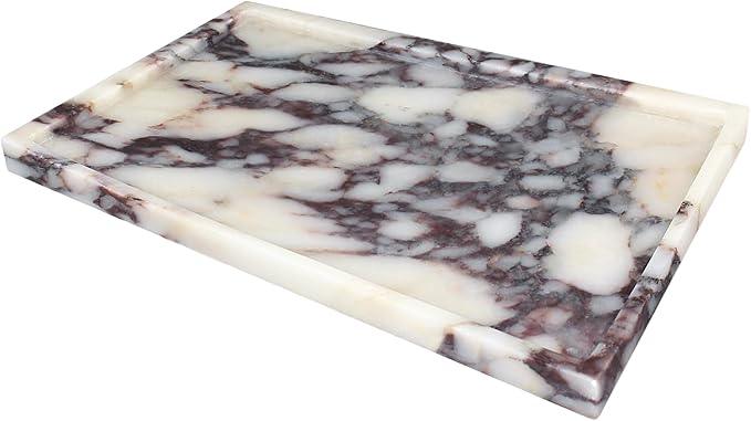 YMXYJM 100% Real Luxury Natural Marble Vanity Tray Genuine Calacatta Viola Marble Stone Storage Trays for Home Decor Bathroom Vanity Dresser Kitchen, Non-Resin/Non-Ceramic, 11.7" x 7.8" - ModernBath