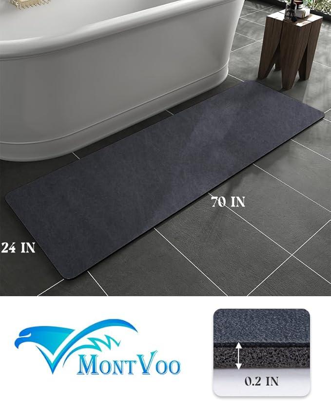 MontVoo -Bath Mat Rug-Rubber Backing Non Slip Quick Dry Absorbent Thin Bathroom Rugs Fit Under Door-Faux Suede Surface Bathroom Floor Mats-Shower Rug for in Front of Bathtub Shower Navy 24"X70" - ModernBath