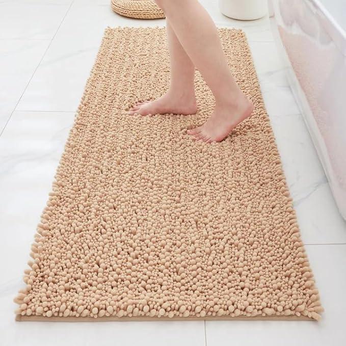 ILANGO Bathroom Rugs Beige 60x24,Extra Soft Absorbent Chenille Bath Rugs,Thick Non-Slip Shaggy Bath Mat,Machine Washable Quick Dry Bath Mats for Bathroom Runner Floor, Tub, Shower Accessories - ModernBath