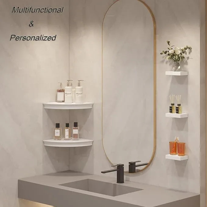 HAO Floating Corner Shelf Invisible Wall Mounted Shelves Radial Shape Cable Wire Hole Pattern Perfect for Bedroom Bathroom Living Room Kitchen 17 Inch Set of 2 White - ModernBath