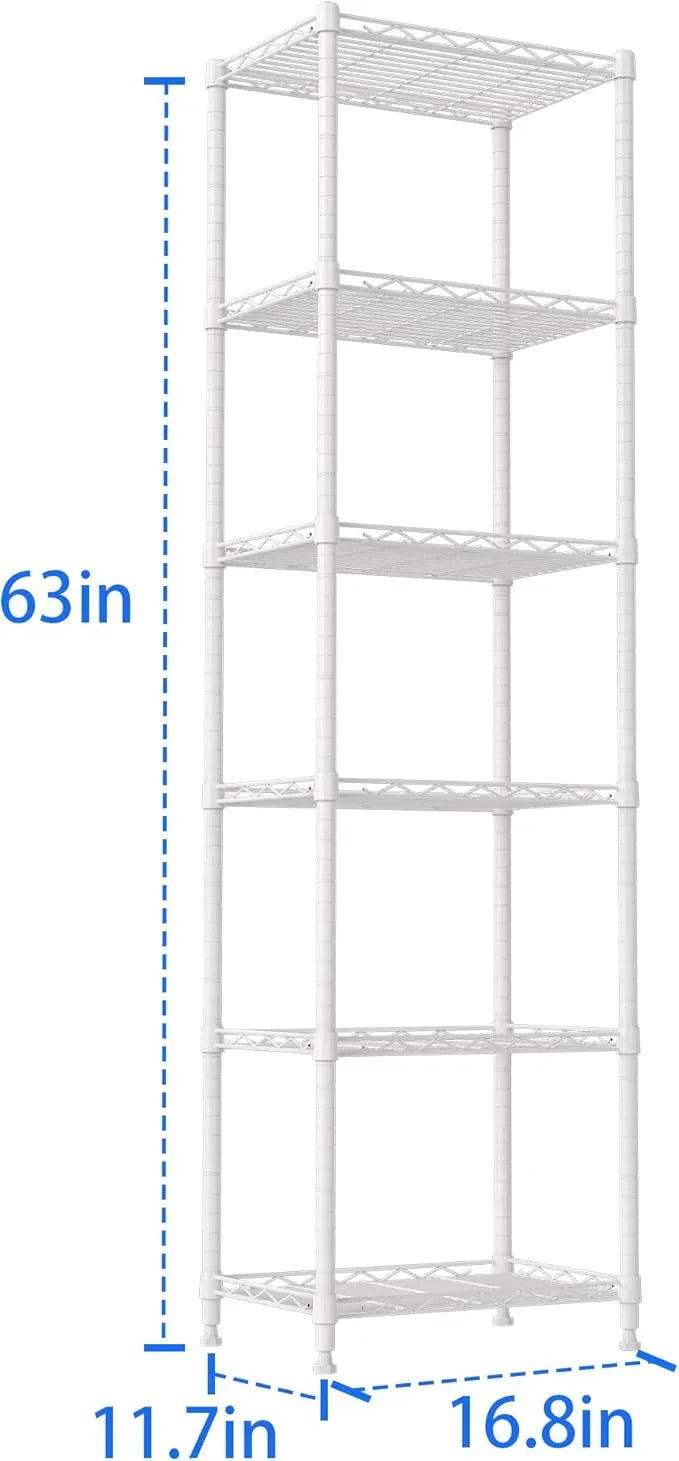 REGILLER 6 Wire Shelving Steel Storage Rack Adjustable Unit Shelves for Laundry Bathroom Kitchen Pantry Closet(White,11.7" D x 16.8" W x 63" H) - ModernBath