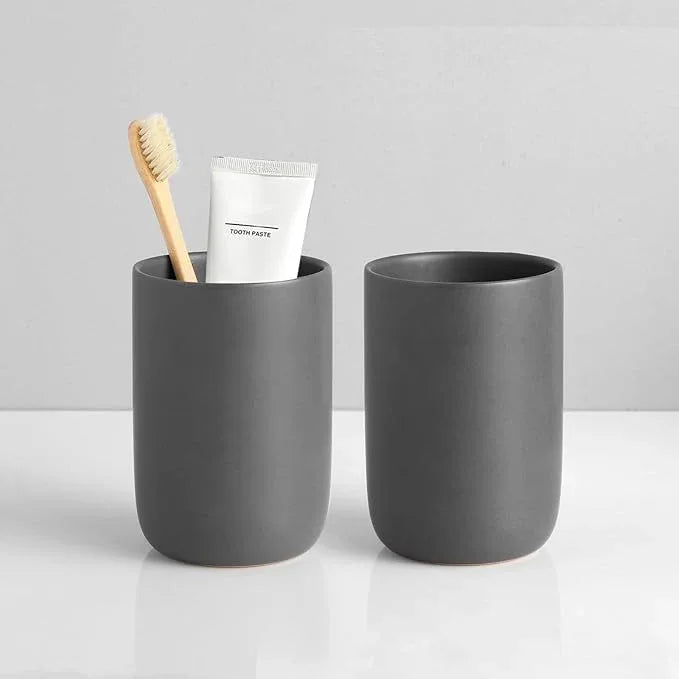 BSDISP Matte Grey Toothbrush Holders for Bathrooms - Ceramic Toothbrush Toothpaste Holders Set, Grey Bathroom Tumbler Cups Reusable Toothbrush Cup, Counter Organizer - ModernBath