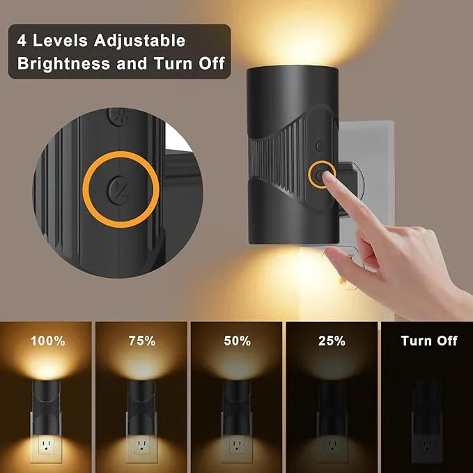 easuntec Night Lights Plug into Wall, Plug in Night Light, Night Light, Dusk to Dawn Light Sensor, 3 Light Modes, Dimmable Night Lights for Bedroom Bathroom Hallway Kitchen Stairs (Black, 2 Pack) - ModernBath