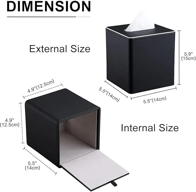 KINGFOM Leather Tissue Box Cover – Square Modern PU Leather Tissue Holder, Cube Tissue Dispenser for Home, Office, Bedroom, Bathroom – Elegant Minimalist Style (Black-Square) - ModernBath