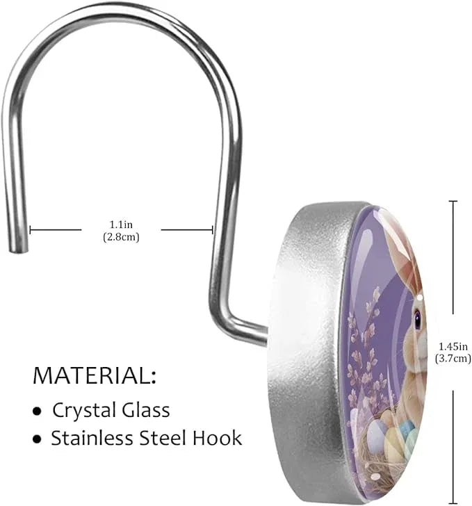 Elegant Purple and Easter Bunny Crystal Glass Shower Curtain Hooks for Bathroom Shower Rod, 12Pcs Round Home Decorative Shower Curtain Rings, Bathroom Bedroom Living Room Accessories - ModernBath
