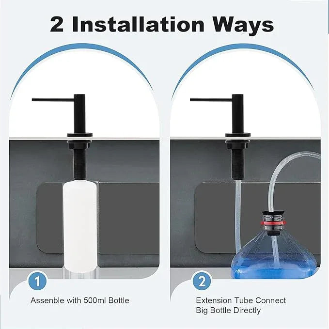 GZOII Soap Dispenser for Kitchean Sink, Built in Black Soap Dispenser Stainless Steel Soap Pump with 40" Extension Tube and 500ml Bottle - ModernBath