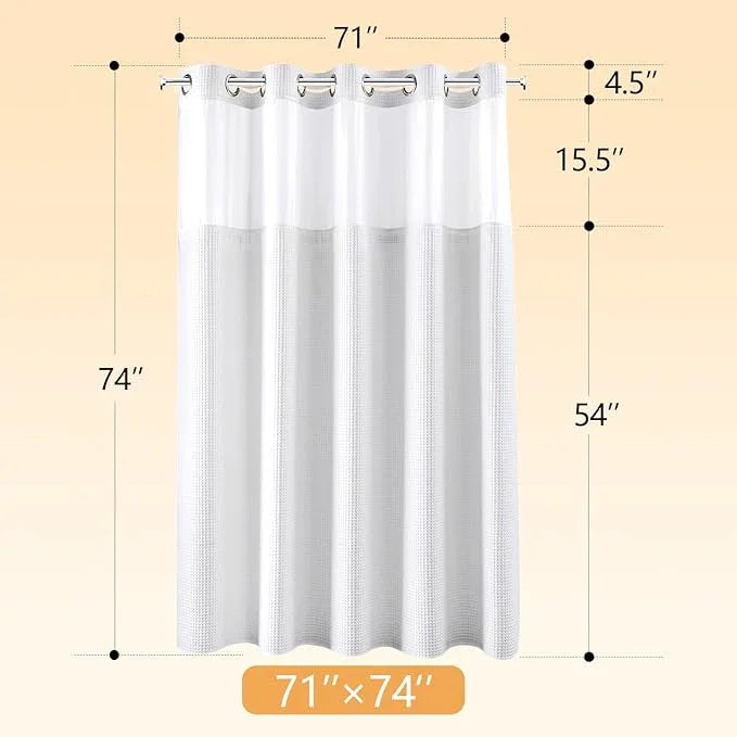 River Dream White Fabric Shower Curtain Set, Cotton Blend, Waffle Weave, with Snap in Replacement Liner，71 x 74 inches - ModernBath