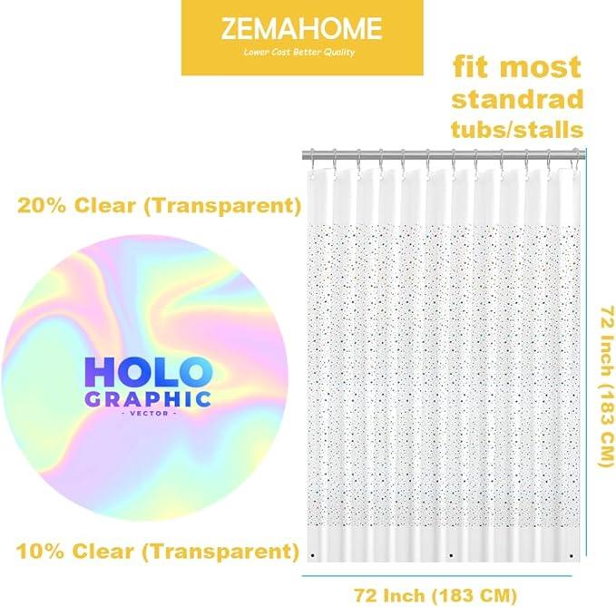 ZEMAHOME Holographic Thin 3D EVA Shower Curtain Liner Glitter Star, 72x72 Premium Light Weight Clear Plastic Bathroom Shower Curtain with Rustproof Metal Grommets for Shower Stall, Bathtubs(No Hooks) - ModernBath