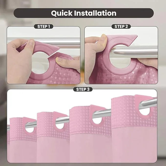 Inhousolu No Hook Shower Curtain with Snap in Fabric Liner Set Waffle Weave 230GSM Weighted Hem, Waterproof & Washable Bathroom Curtain Spa Luxury with Mesh Top Window 72" W x 72" L Pink - ModernBath