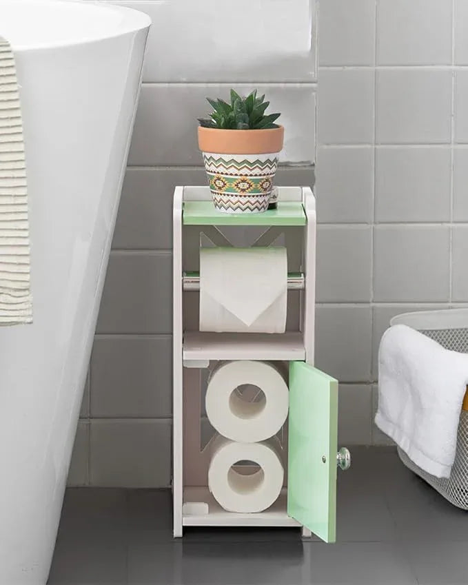 AOJEZOR Toilet Paper Holder Stand: Freestanding PVC Cabinet Storage for Small Bathroom Spaces for Homes and Renters-Mint Green - ModernBath