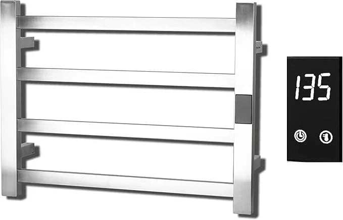 Electric Towel Warmer | Super Thin | with Timer & Temperature Multi-Level Adjustments | Hardwired & Plug-in | 4 Bar | Brushed Finish - ModernBath