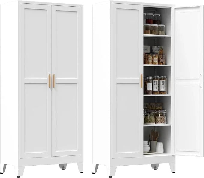 71” Tall Pantry Storage Cabinet, Kitchen Cabinets, Metal Cupboard with 4 Adjustable Shelves for Dining Room, Bathroom, Living Room - ModernBath